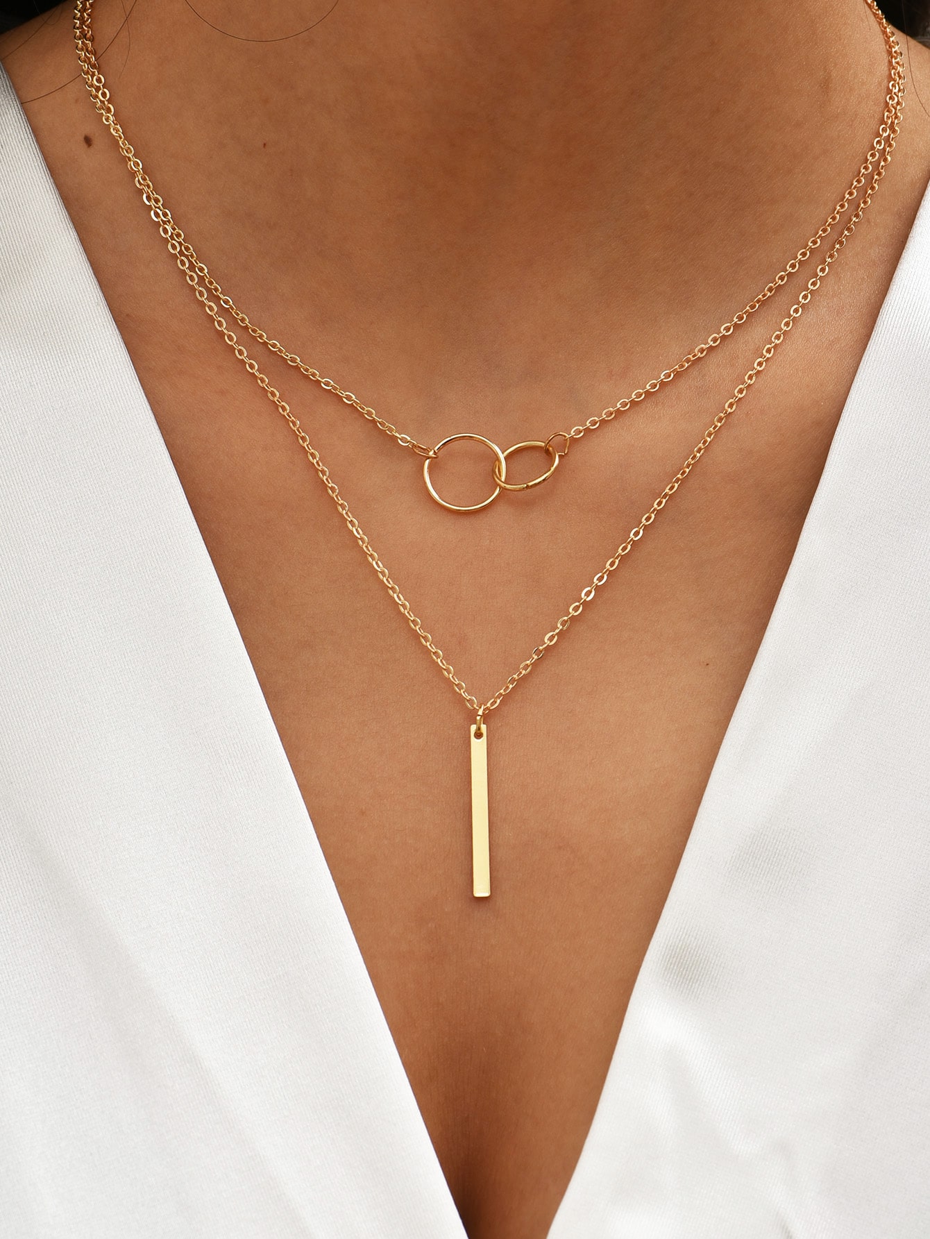 Geometric Pendant Layered Necklace